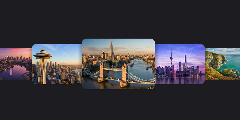 Vues aériennes de Seattle, Londres et Shanghaï.